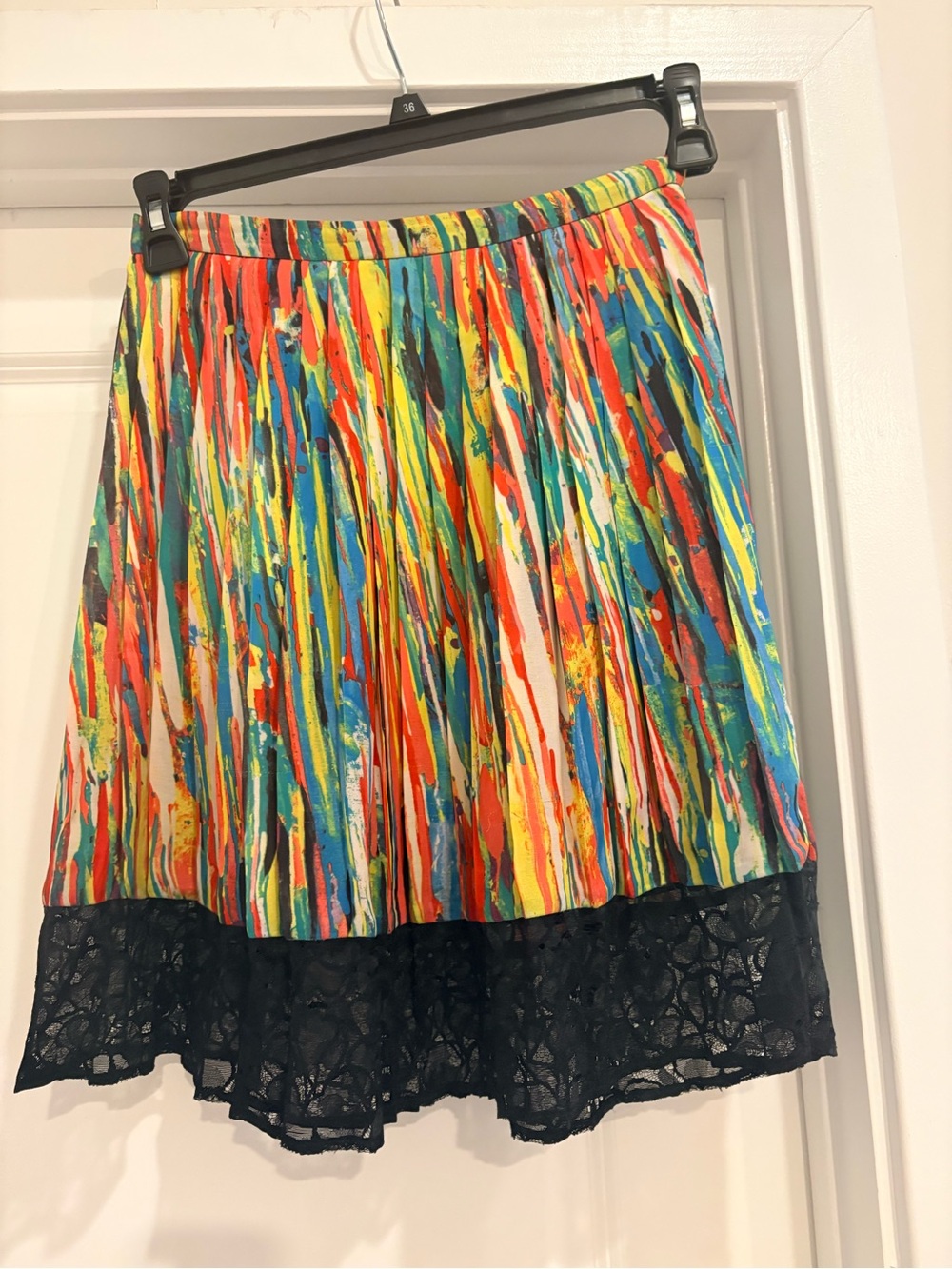 Prabal Gurung for Target Multicolor Pleated A-Line Skirt with Black Lace Trim